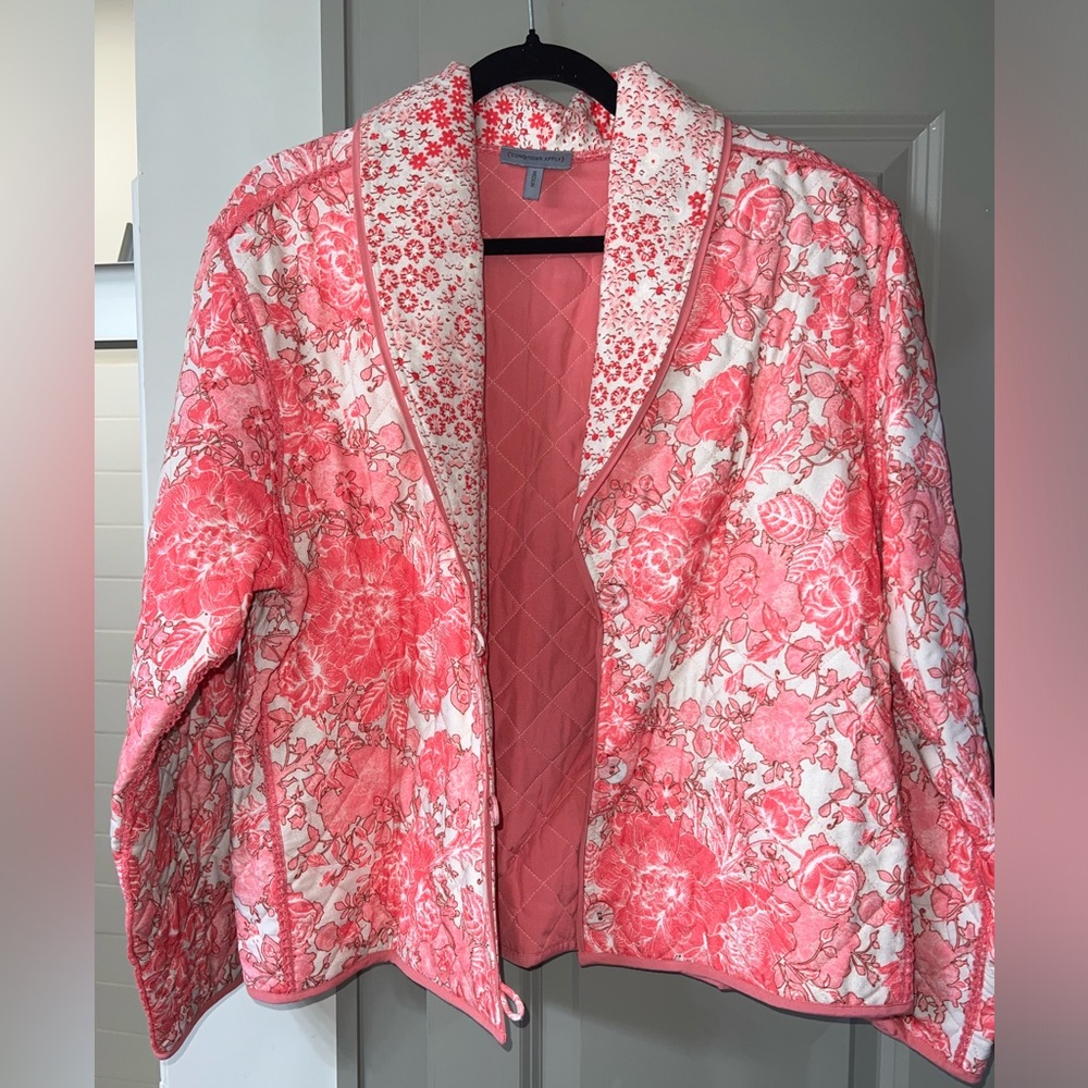 Anthropologie Pink and White Teddy Jacket Plush Open-Front